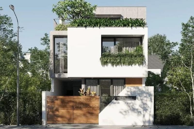 Mẫu nhà ống 2 tầng mái Thái đẹp, mặt tiền kết hợp kiến trúc hiện đại và truyền thống